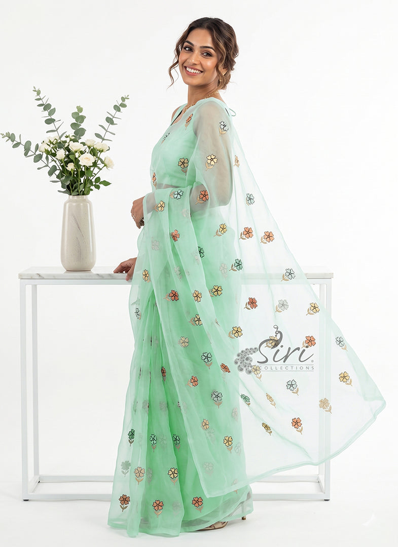 Lovely Organza Saree in Cute Flower Design