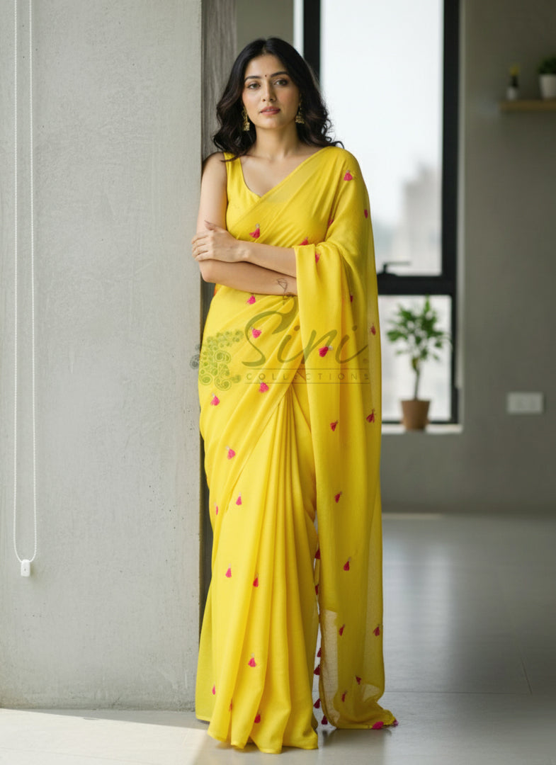 Lovely Jute Georgette Saree in Embroidery Butis