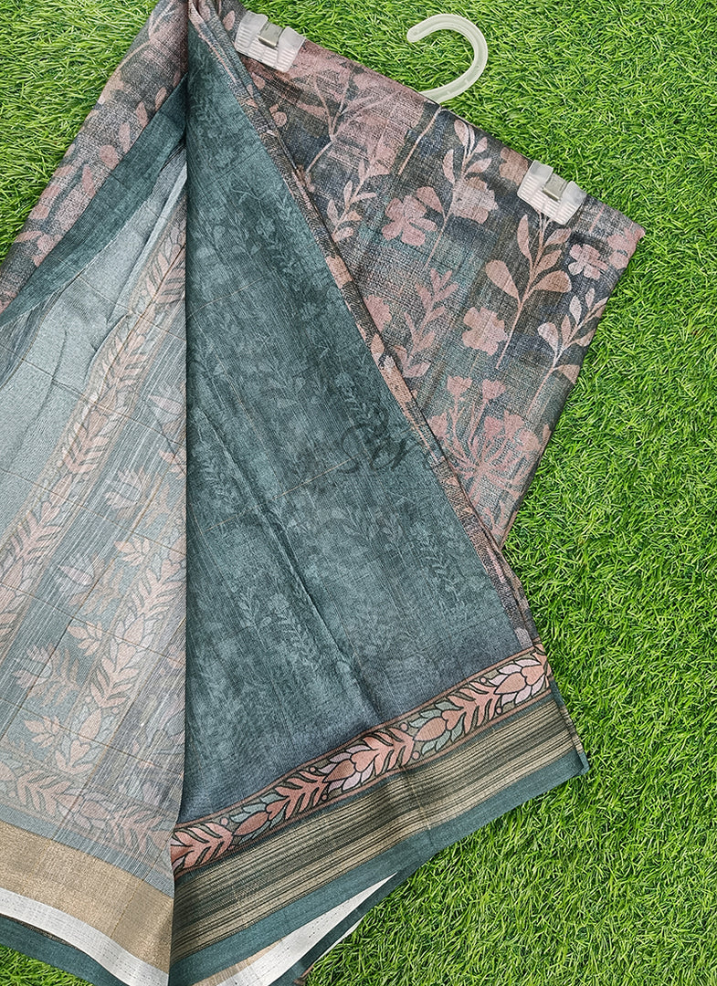 Beautiful Printed Linen Jute Saree