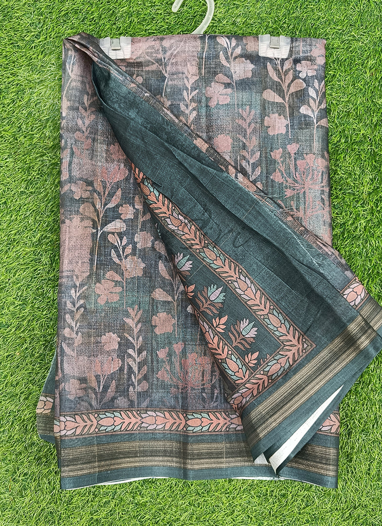 Beautiful Printed Linen Jute Saree