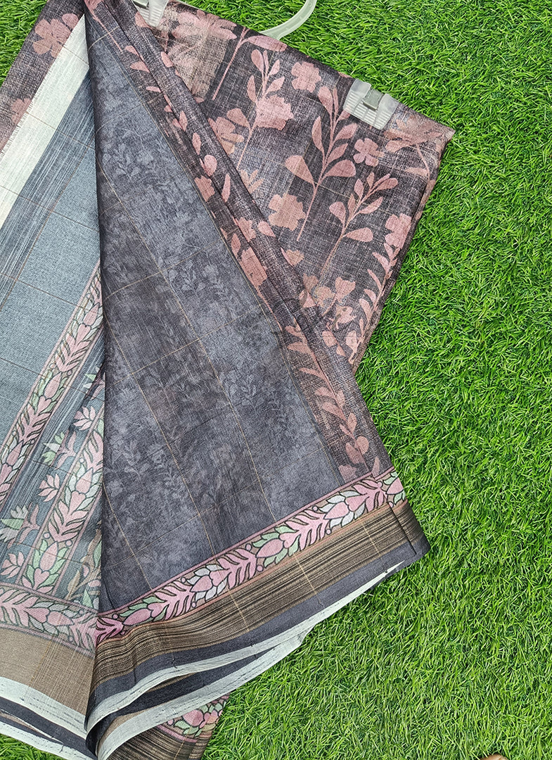 Beautiful Printed Linen Jute Saree