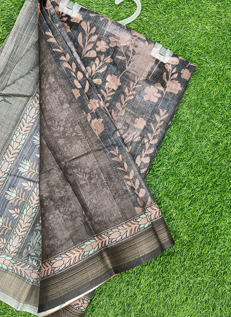 Beautiful Printed Linen Jute Saree