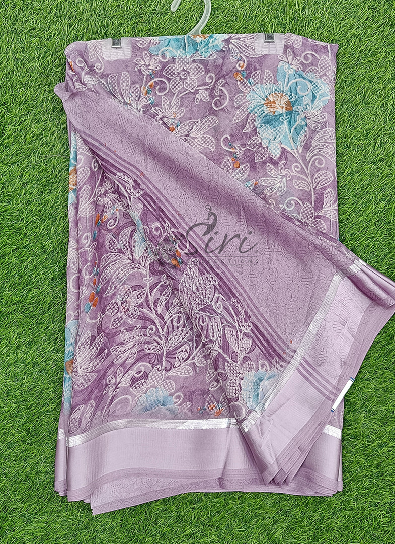 Lovely Moss Georgette Saree in Satin Borders