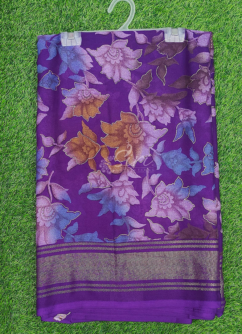 Beautiful Georgette Floral Print Sarees with Foil Print Border