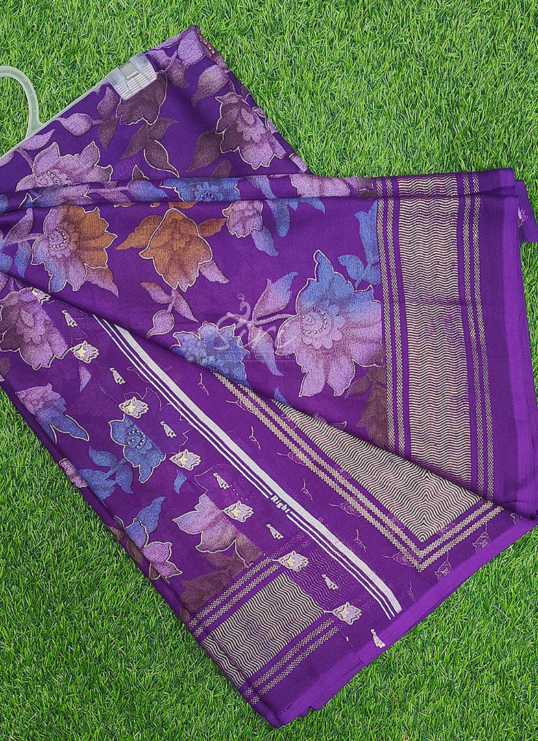 Beautiful Georgette Floral Print Sarees with Foil Print Border