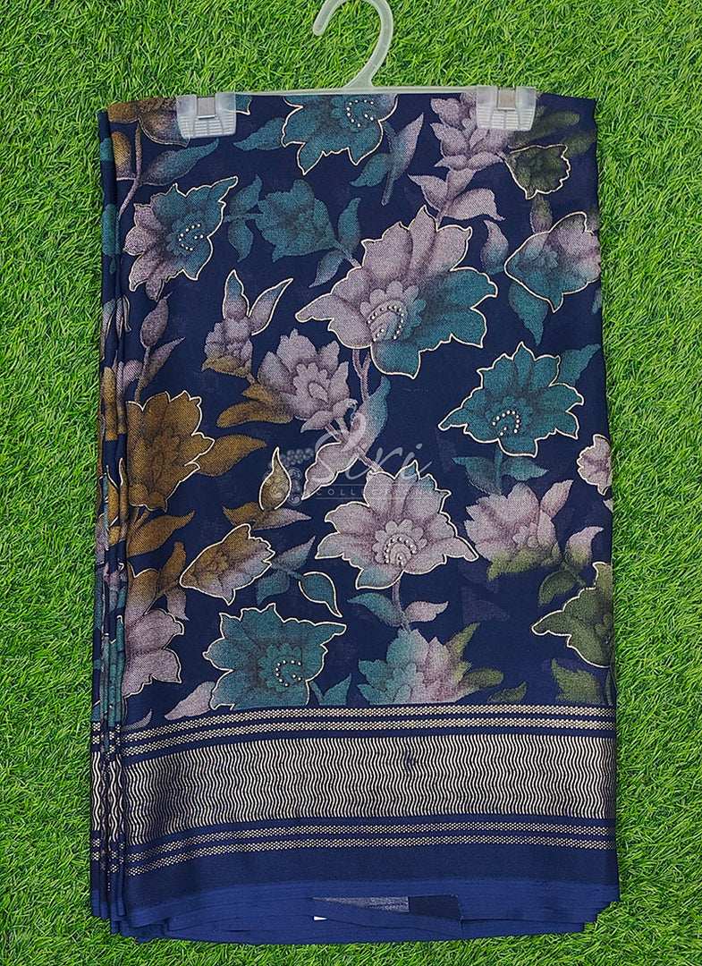 Beautiful Georgette Floral Print Sarees with Foil Print Border