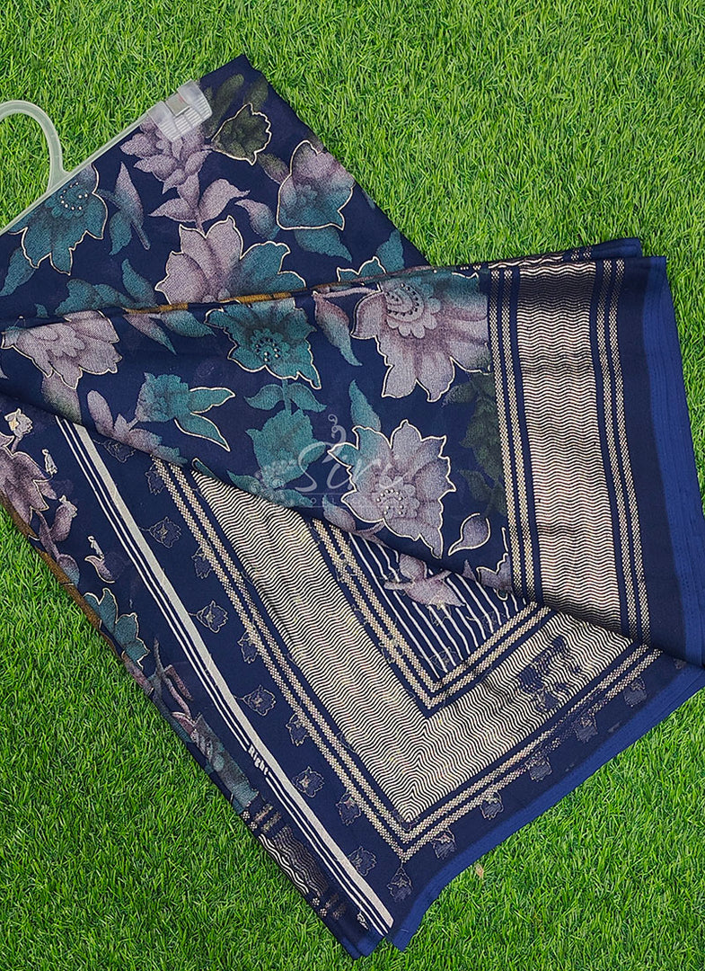 Beautiful Georgette Floral Print Sarees with Foil Print Border