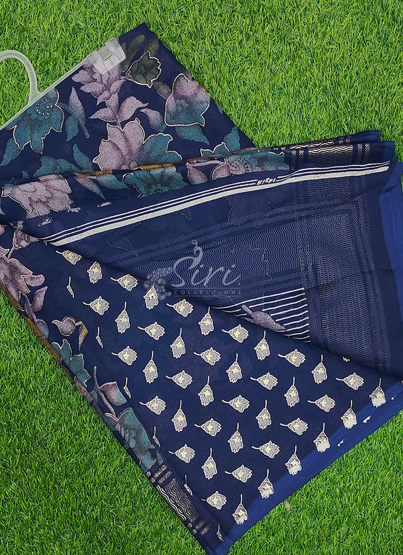 Beautiful Georgette Floral Print Sarees with Foil Print Border
