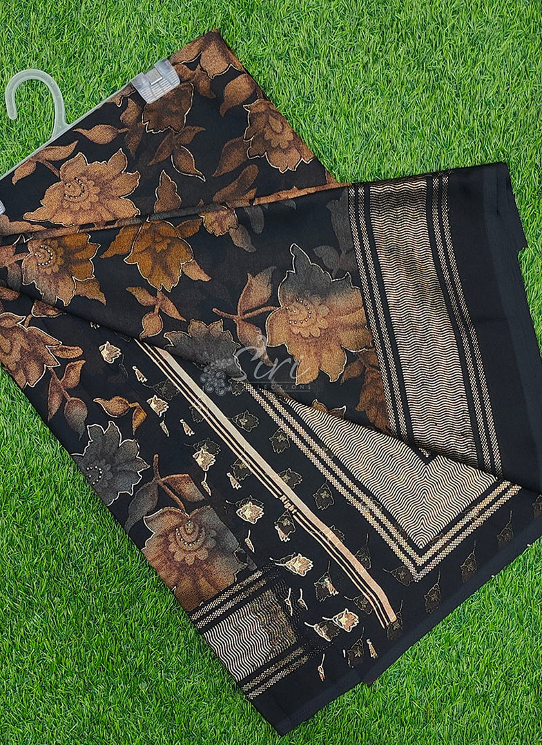 Beautiful Georgette Floral Print Sarees with Foil Print Border