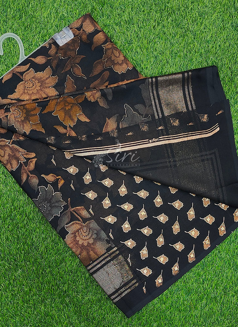 Beautiful Georgette Floral Print Sarees with Foil Print Border