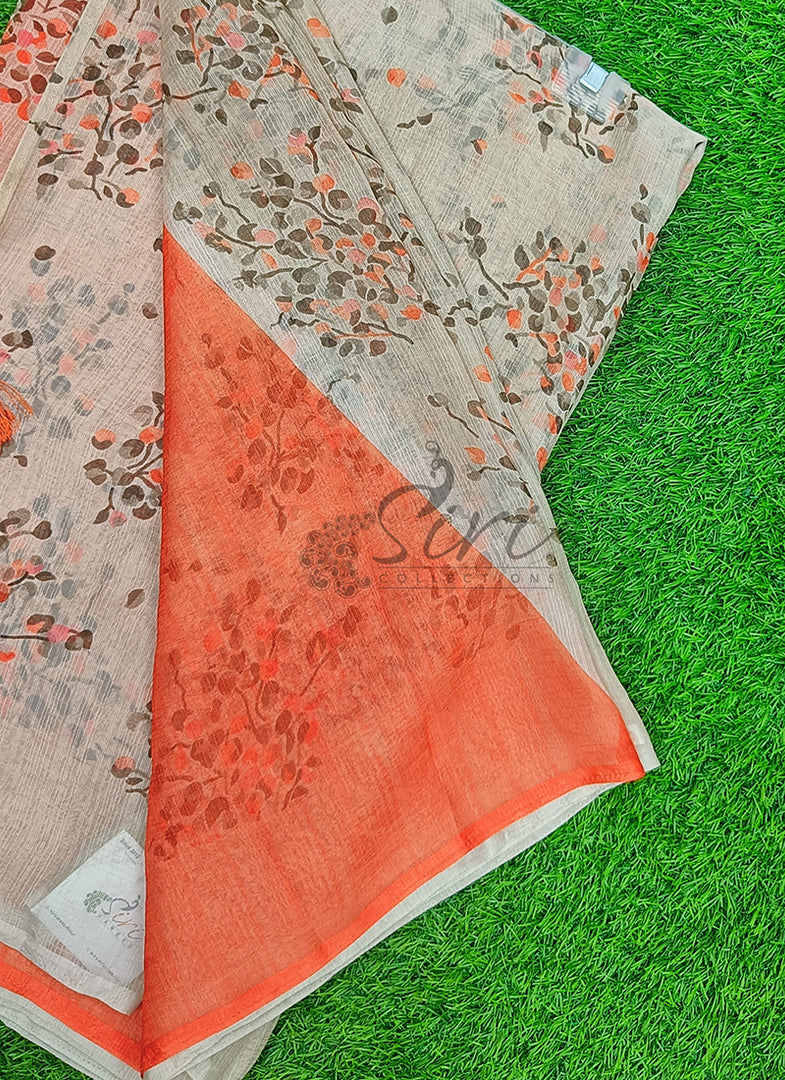 Beautiful Printed Chiffon Saree in Self Lines Texture