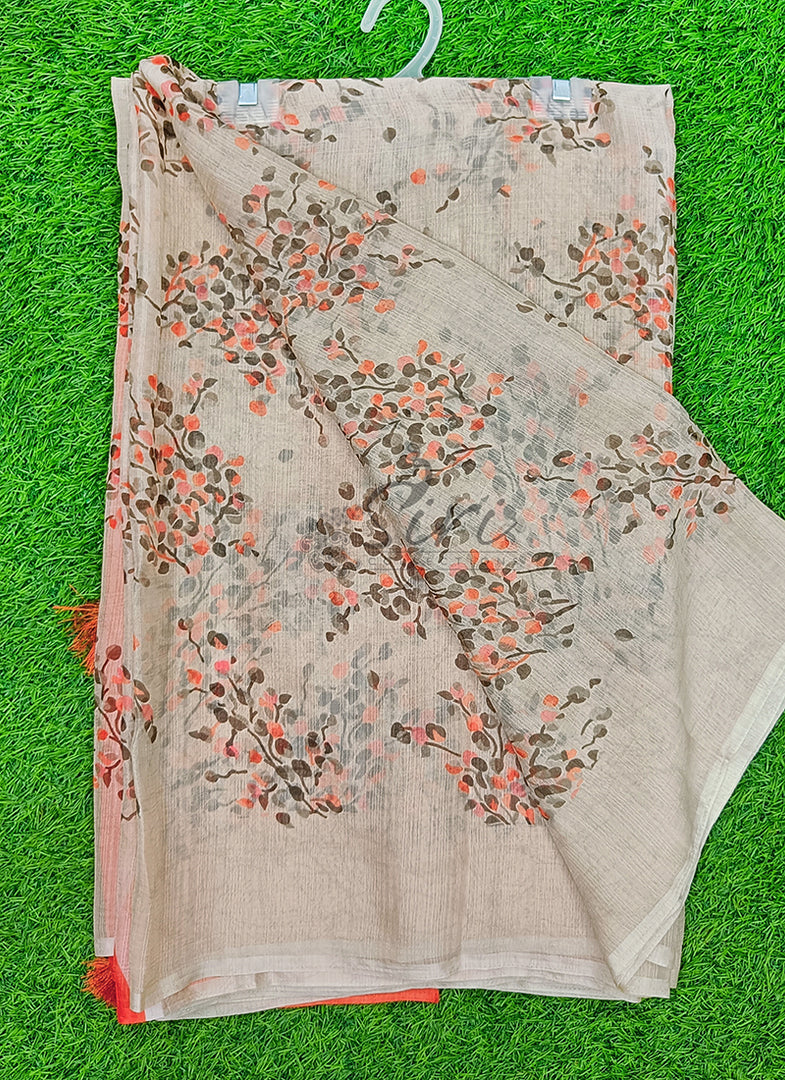Beautiful Printed Chiffon Saree in Self Lines Texture