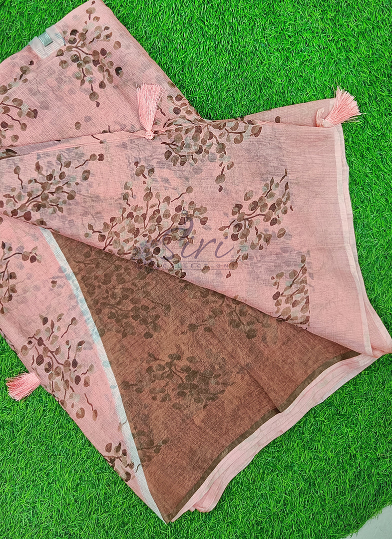 Beautiful Printed Chiffon Saree in Self Lines Texture