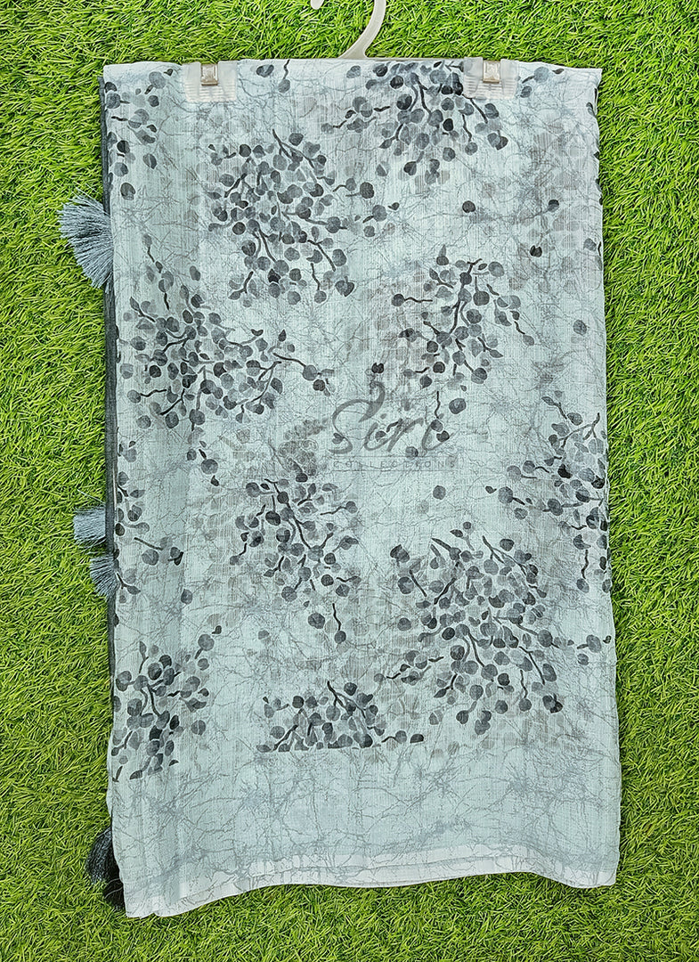 Beautiful Printed Chiffon Saree in Self Lines Texture