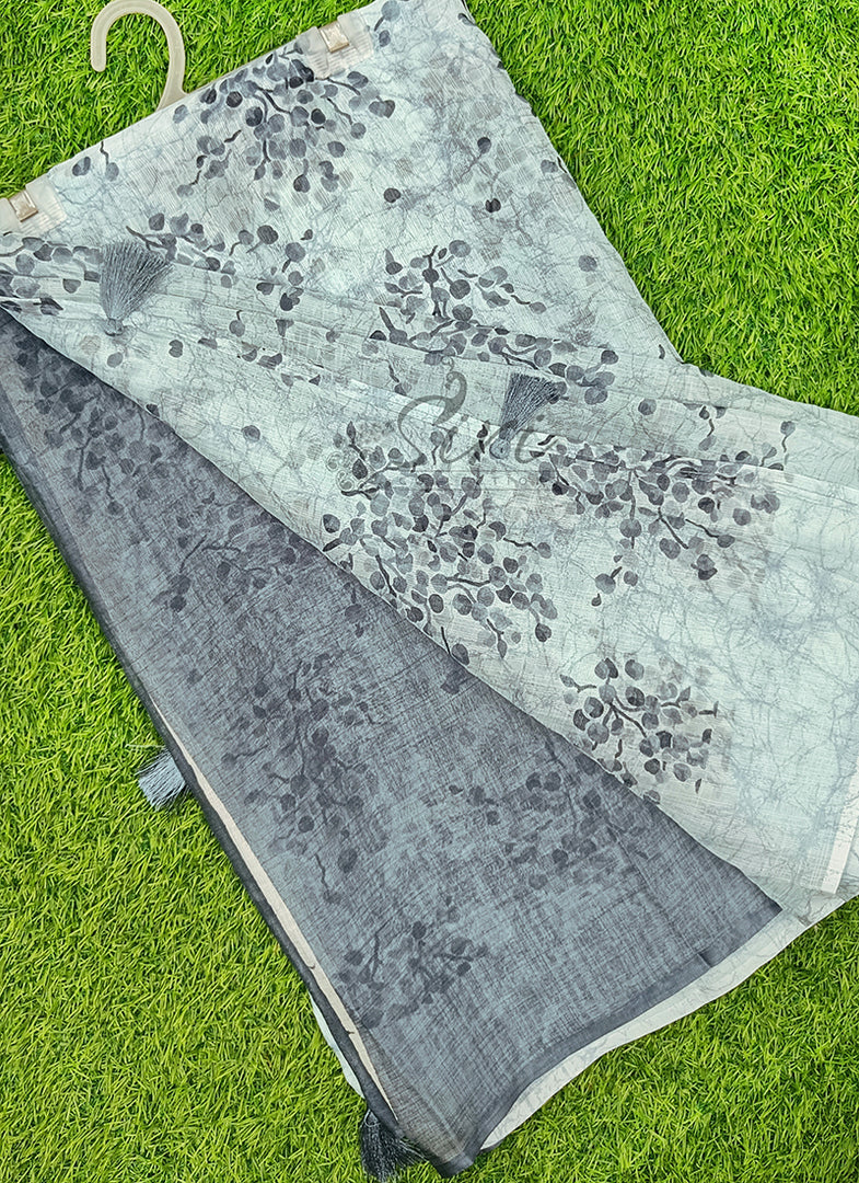 Beautiful Printed Chiffon Saree in Self Lines Texture