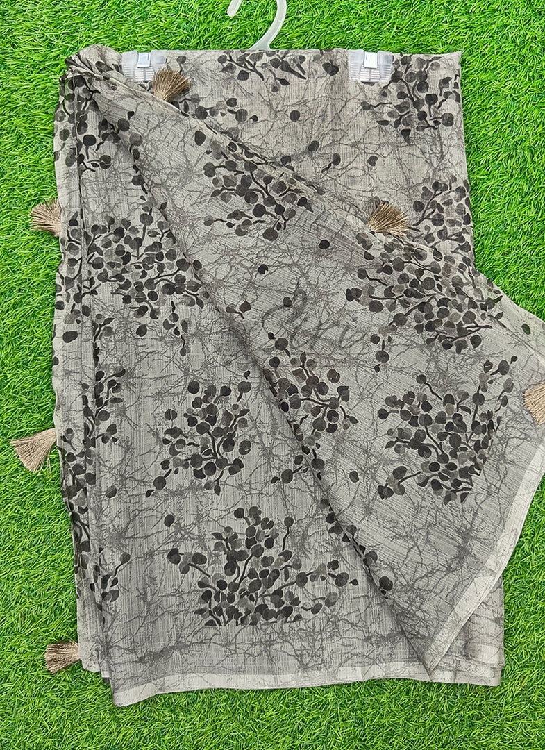 Beautiful Printed Chiffon Saree in Self Lines Texture