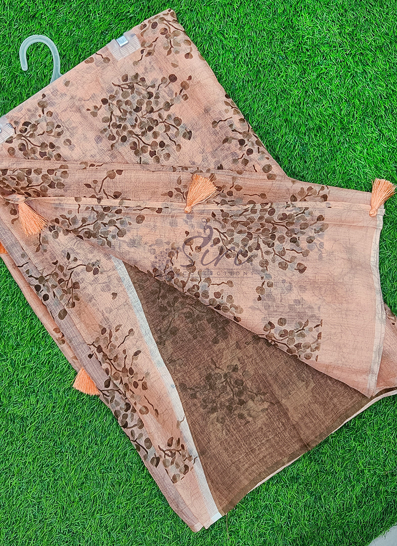 Beautiful Printed Chiffon Saree in Self Lines Texture
