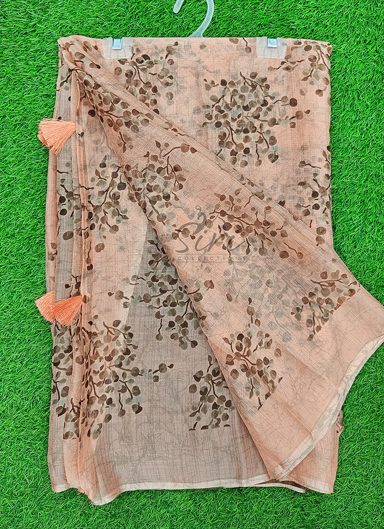 Beautiful Printed Chiffon Saree in Self Lines Texture