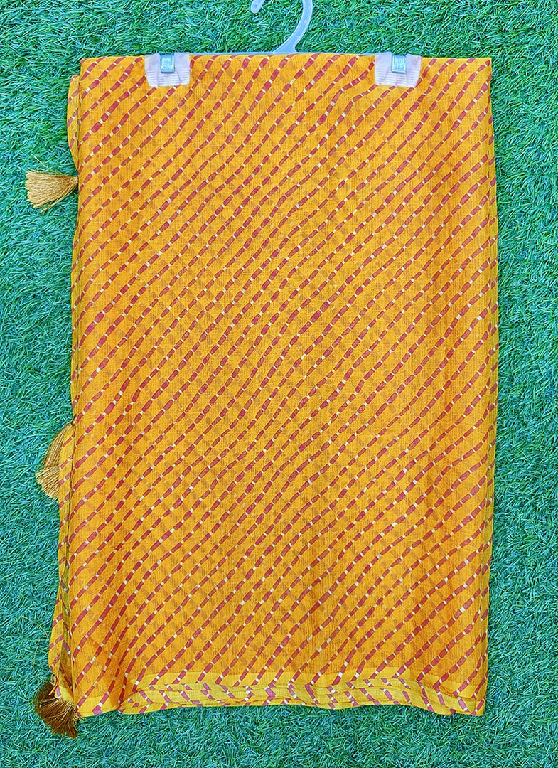 Beautiful Printed Chiffon Saree in Self Lines Texture