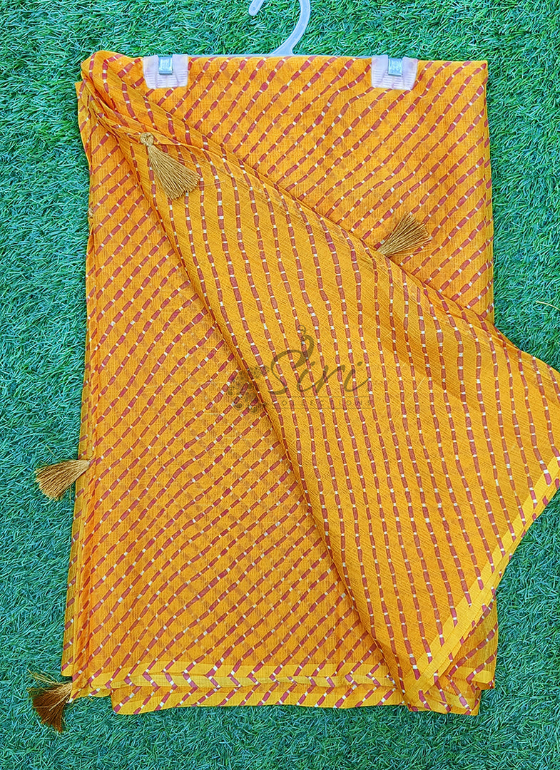 Beautiful Printed Chiffon Saree in Self Lines Texture