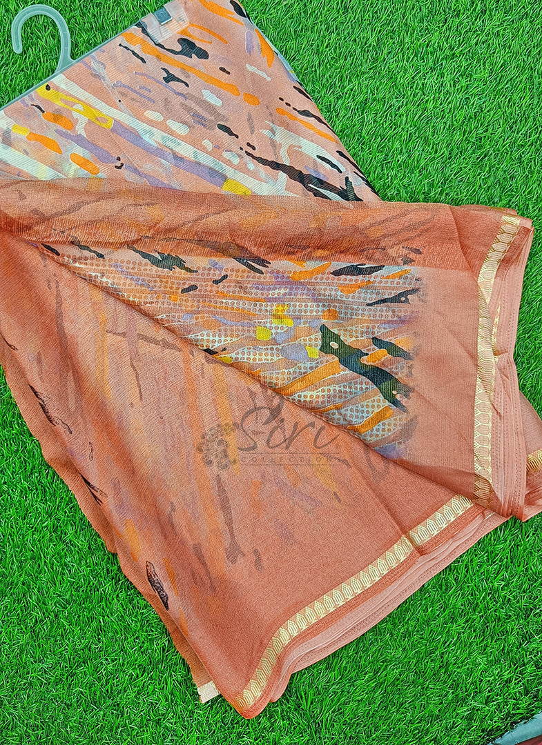 Lovely Printed Chiffon Saree in Soft Borders