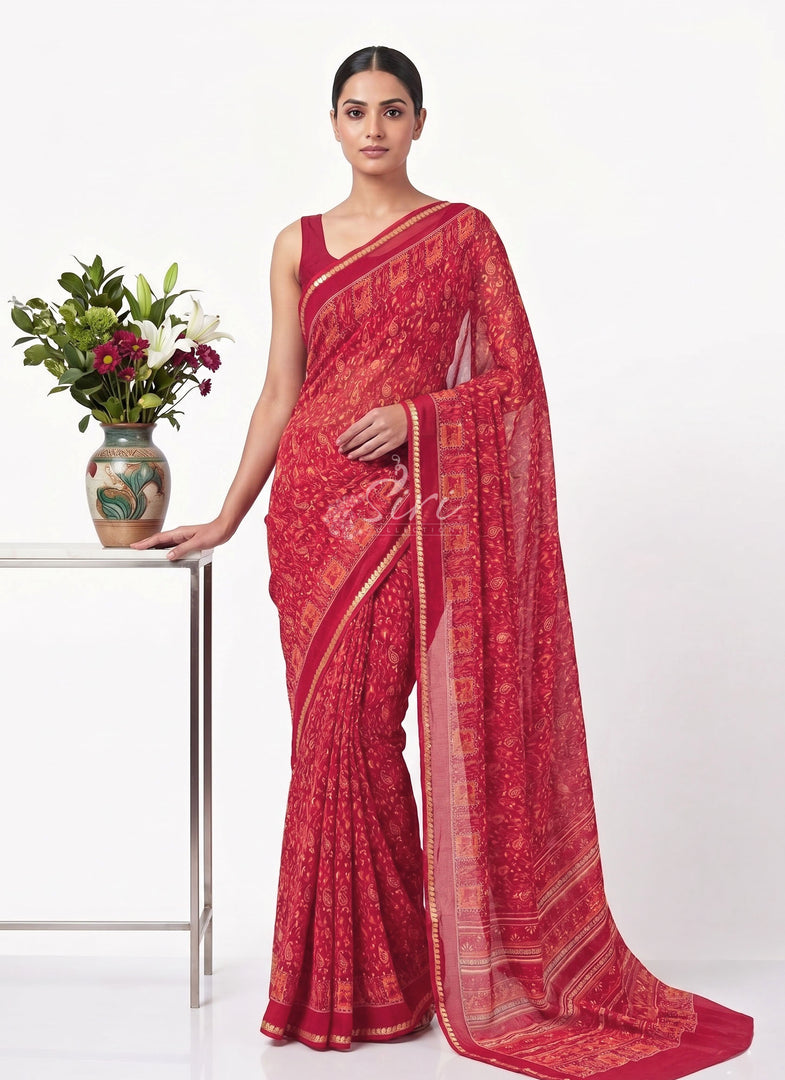 Elegant Beautiful Printed Chiffon Saree with Blouse