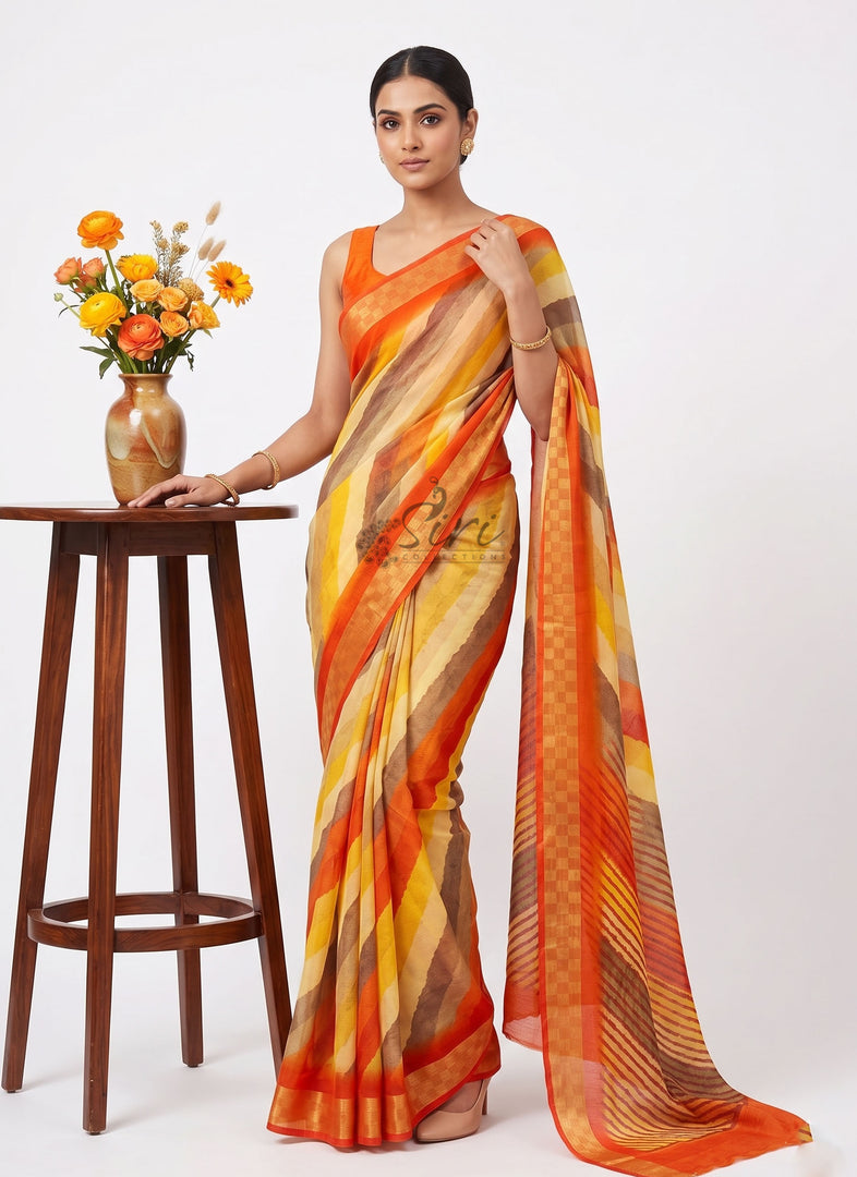 Latest Multi Colour Printed Chiffons Saree with Blouse
