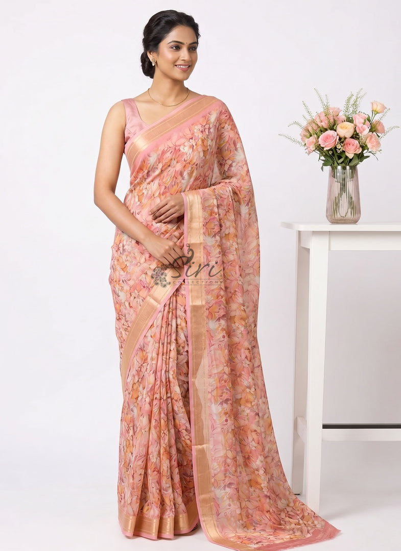 Latest Printed Chiffon Saree with Blouse