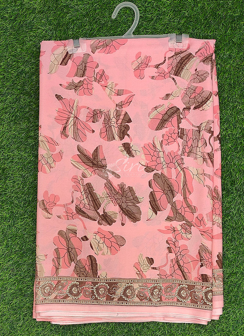 Beautiful Floral Printed Crepe Silk Saree With Blouse