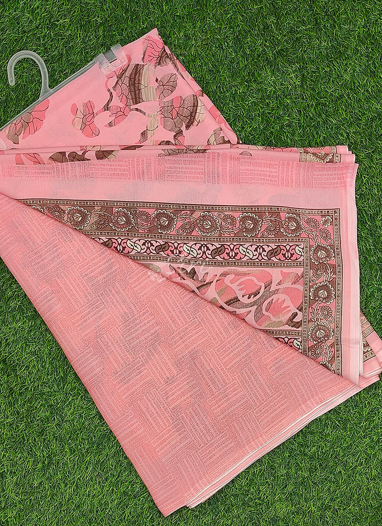 Beautiful Floral Printed Crepe Silk Saree With Blouse