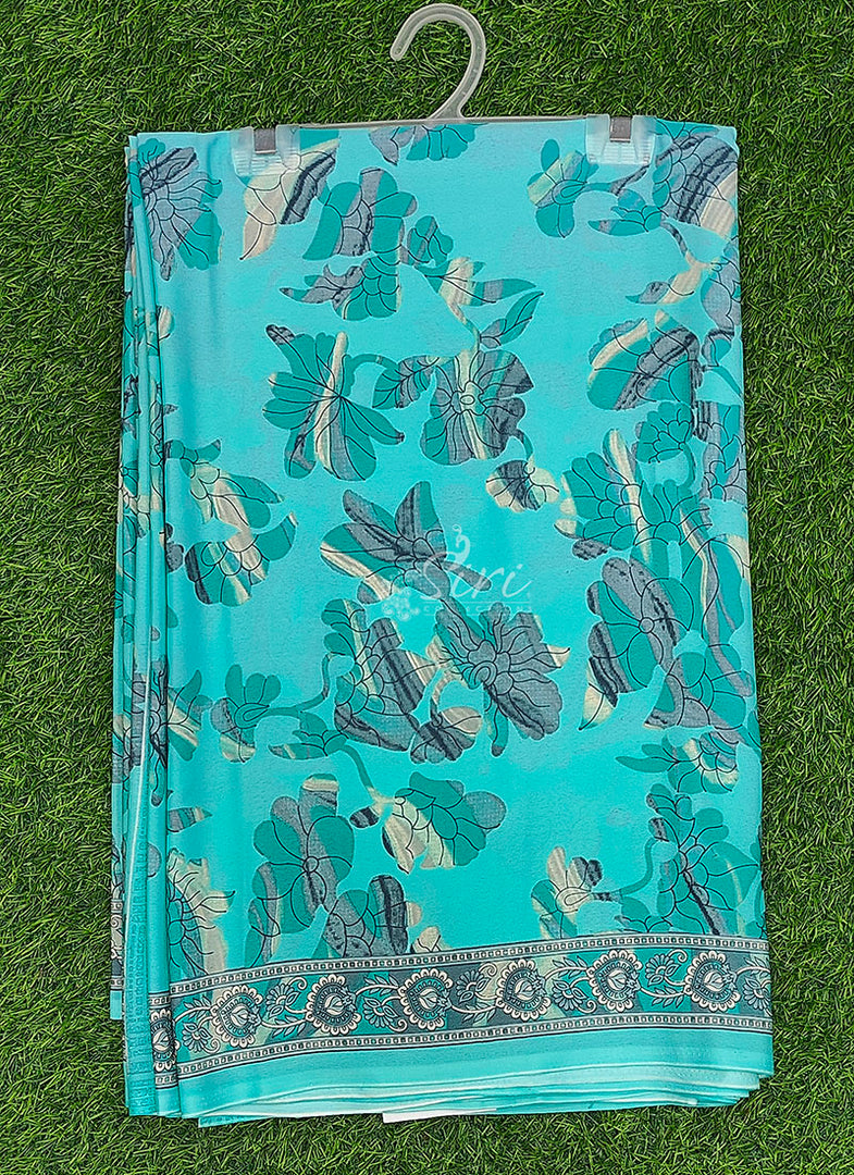 Beautiful Floral Printed Crepe Silk Saree With Blouse