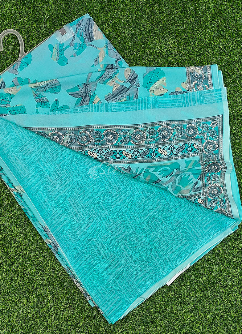 Beautiful Floral Printed Crepe Silk Saree With Blouse