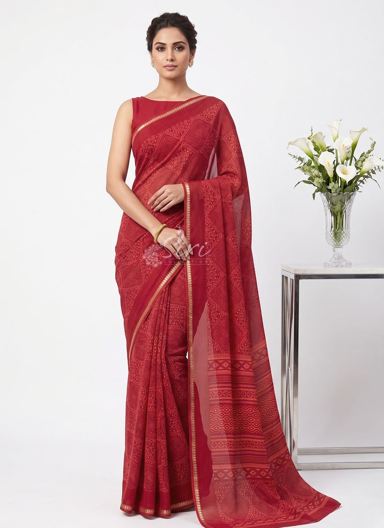 Latest Bandhini Printed Chiffon Saree with Blouse