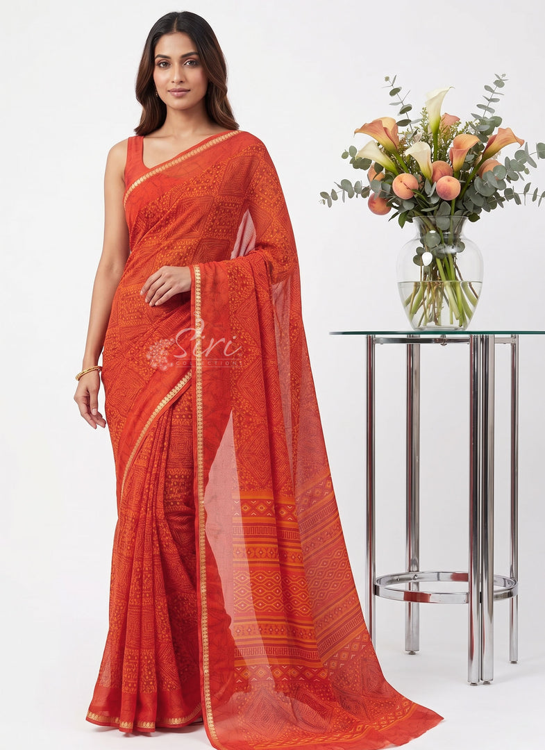 Latest Bandhini Printed Chiffon Saree with Blouse