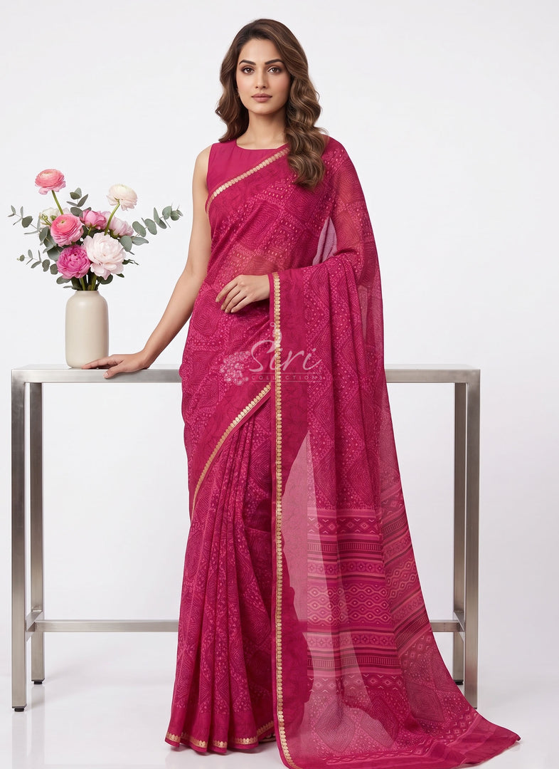 Latest Bandhini Printed Chiffon Saree with Blouse