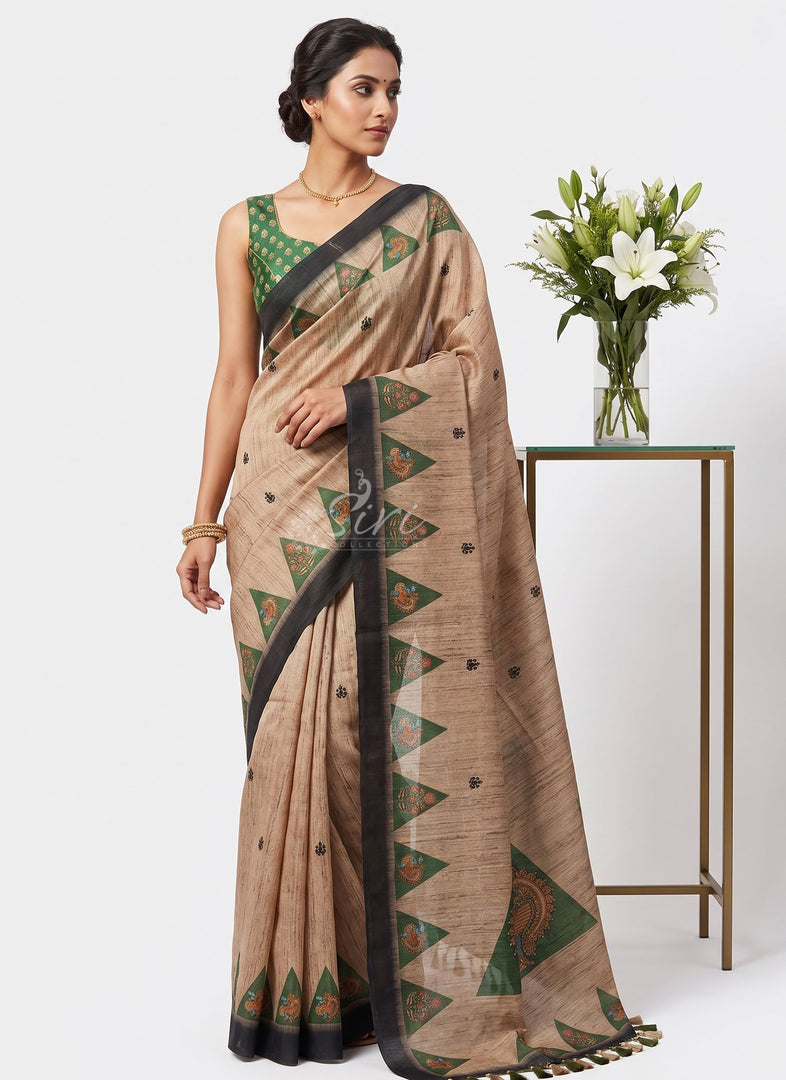 Siri Collections Latest Digital Print Chanderi Saree with Blouse