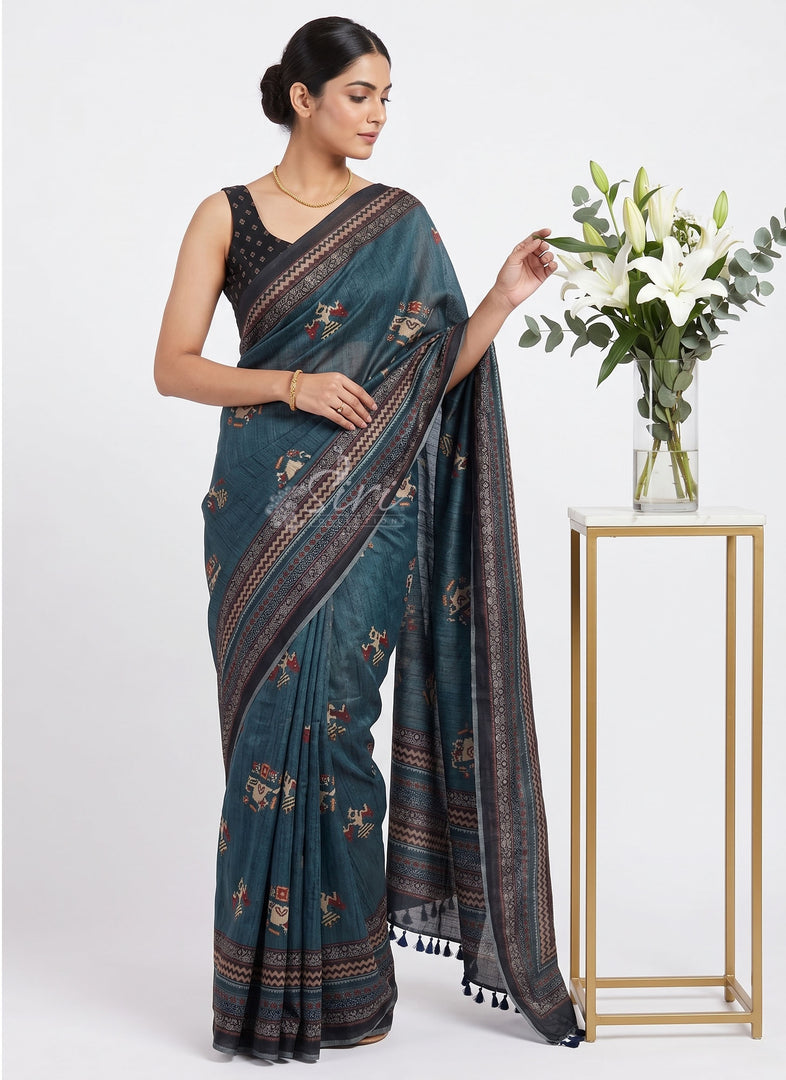 Siri Collections Latest Digital Print Chanderi Saree with Blouse