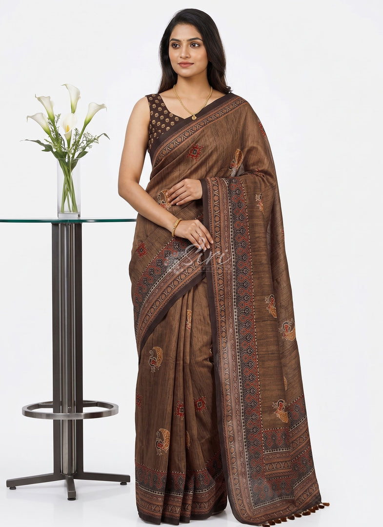 Siri Collections Latest Digital Print Chanderi Saree with Blouse