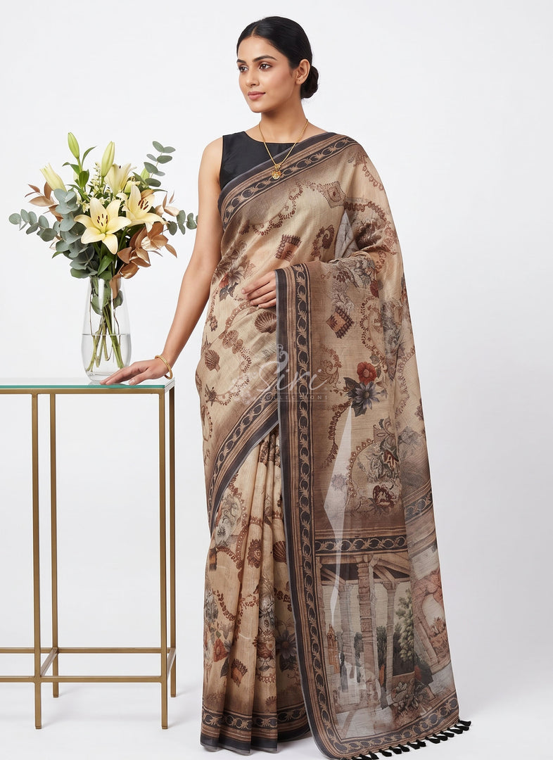 Siri Collections Latest Digital Print Chanderi Saree with Blouse