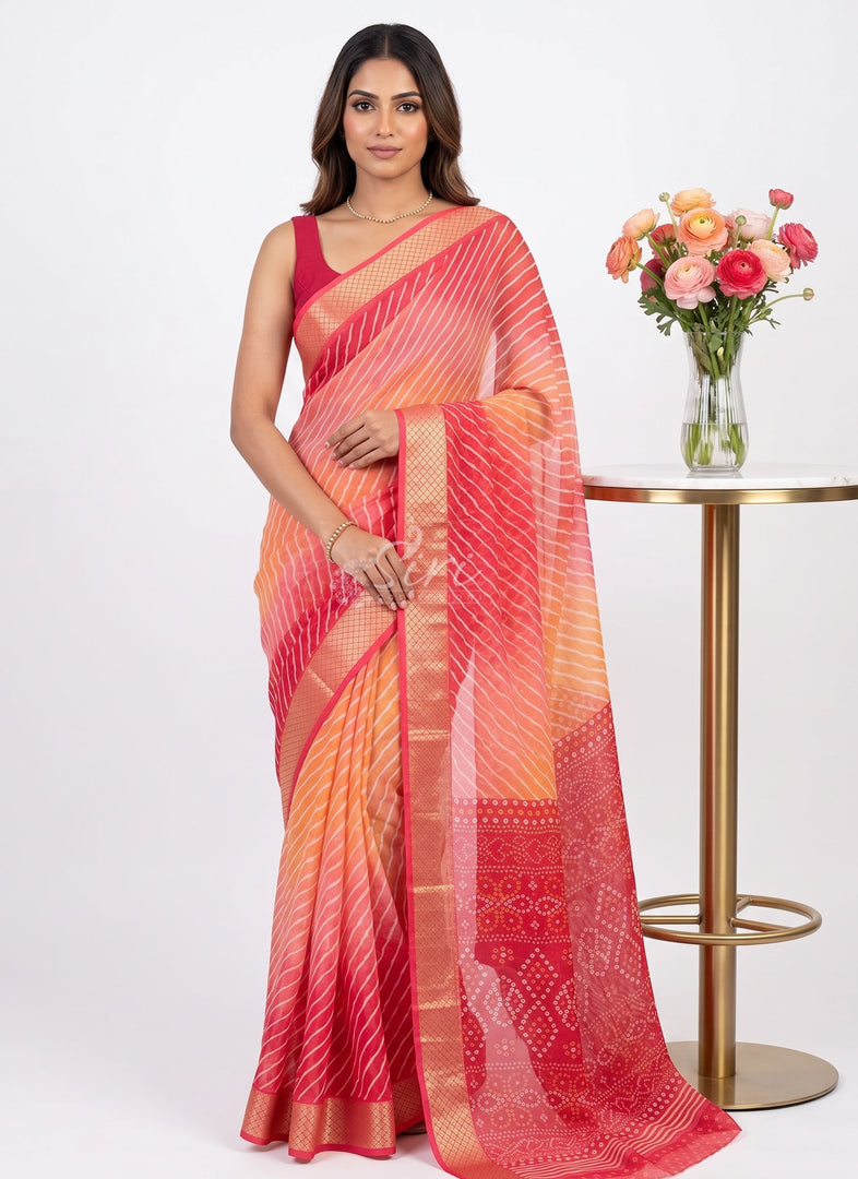 Latest Printed leheriya Chiffon Saree with Self Border