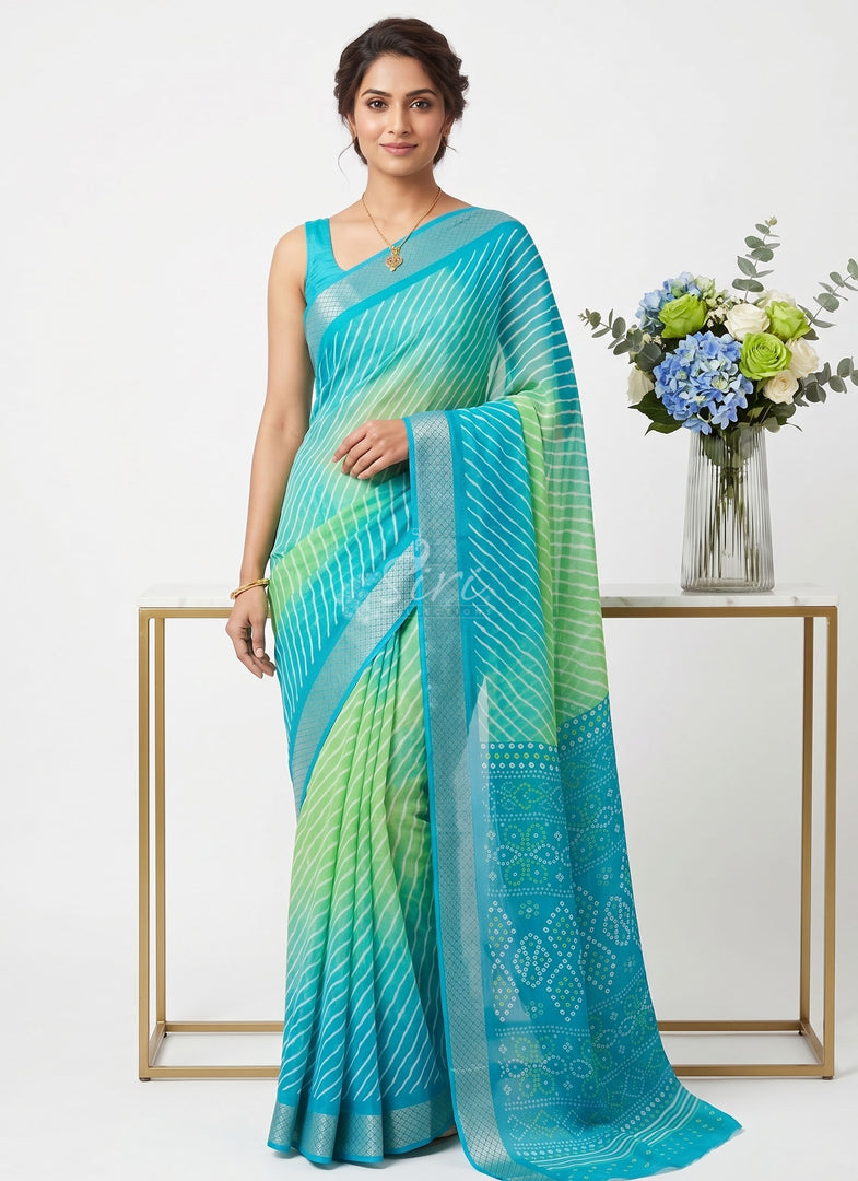 Latest Printed leheriya Chiffon Saree with Self Border