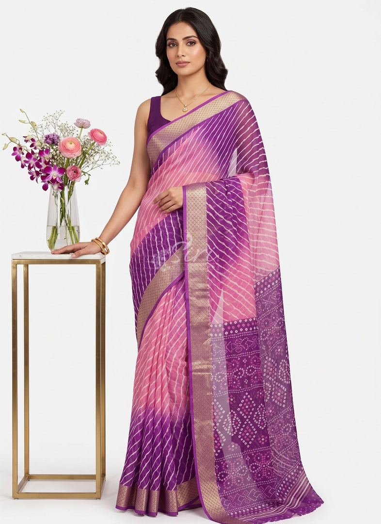Latest Printed leheriya Chiffon Saree with Self Border