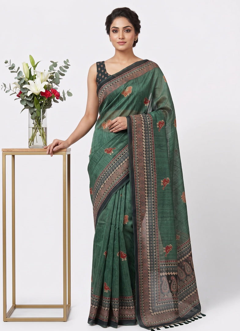 Siri Collections Latest Digital Print Chanderi Saree with Blouse