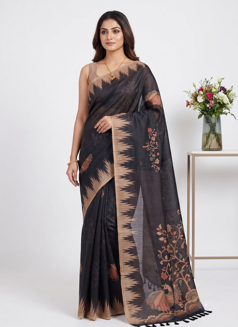 Siri Collections Latest Digital Print Chanderi Saree with Blouse