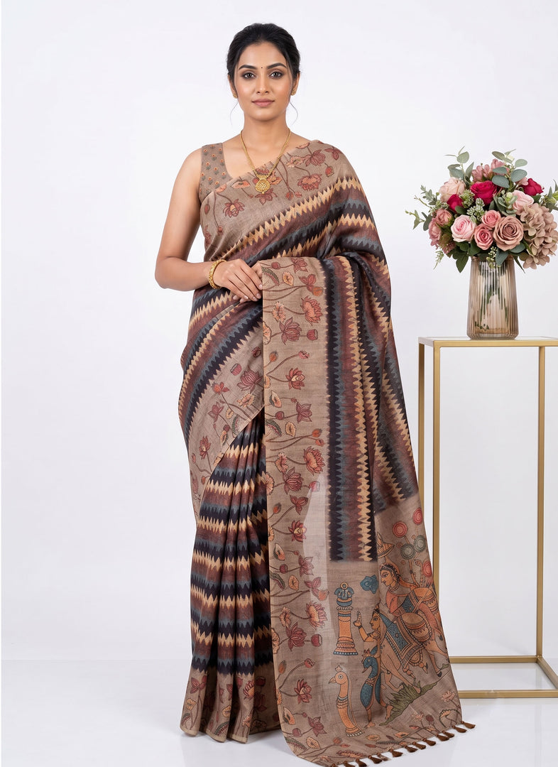 Siri Collections Latest Digital Print Chanderi Saree with Blouse
