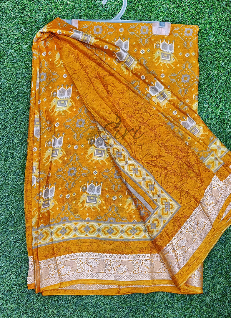 Latest Printed Fancy Chinon Crepe Saree