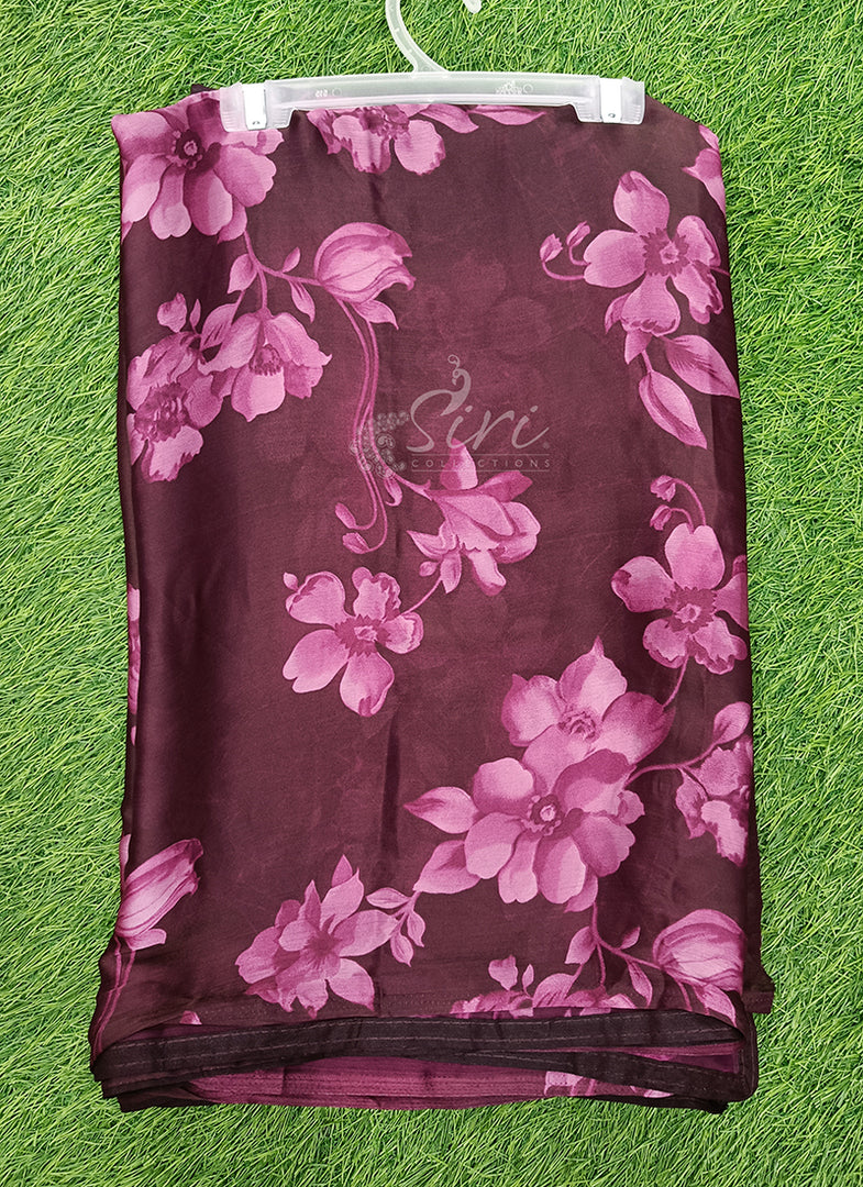 Beautiful Floral Printed Satin Chiffon Saree