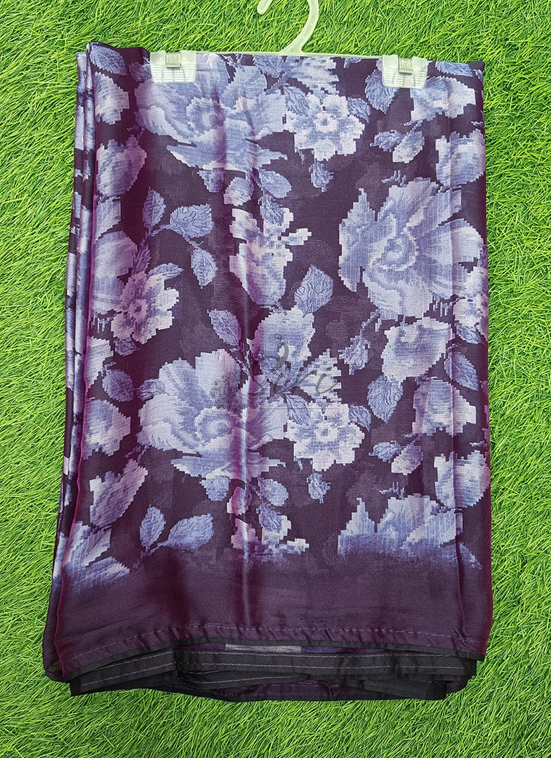 Beautiful Floral Printed Satin Chiffon Saree