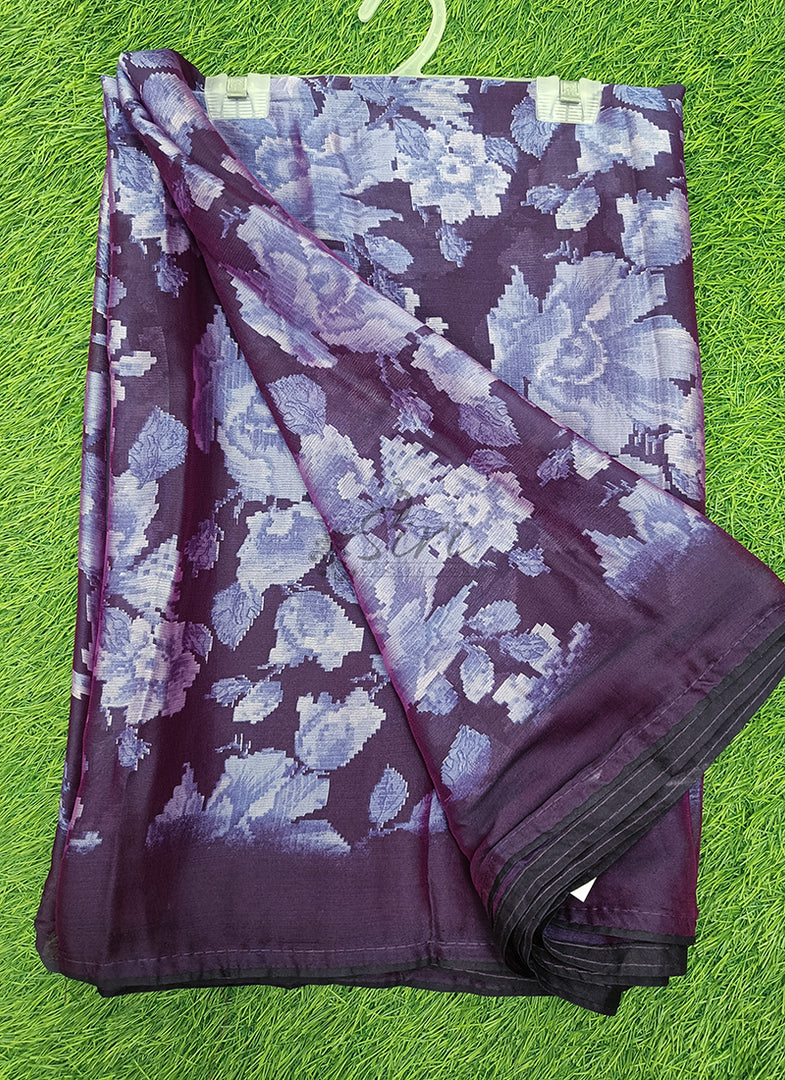 Beautiful Floral Printed Satin Chiffon Saree