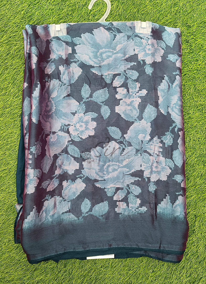 Beautiful Floral Printed Satin Chiffon Saree